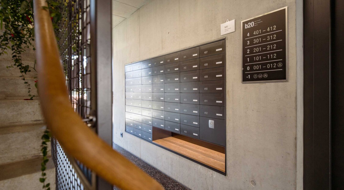 Eingang zu den b20 möblierten Apartments
